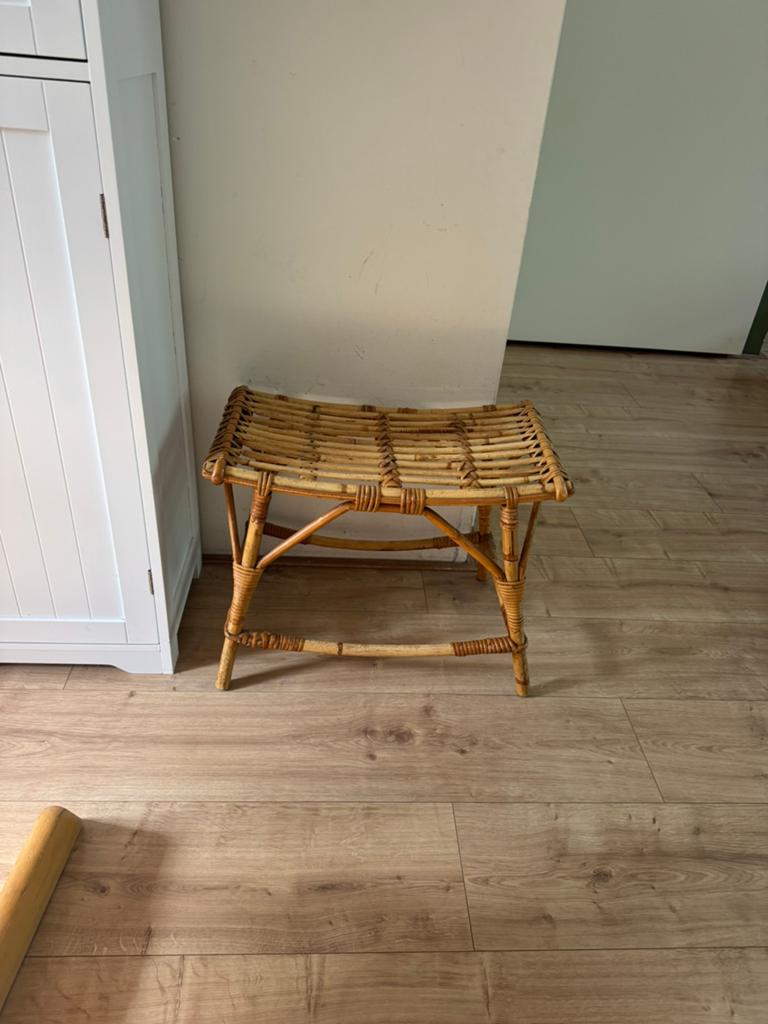 Vintage rotan krukje / bankje, Ophalen, Gebruikt, Hout