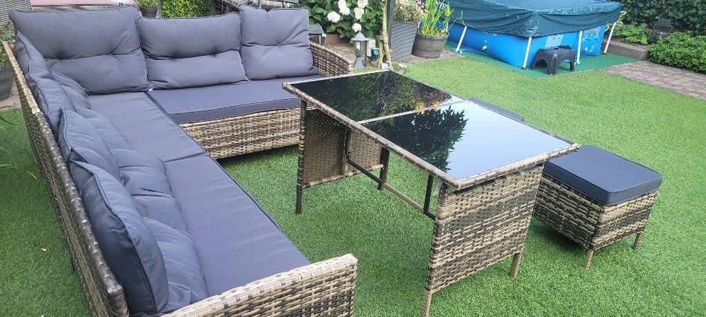 Nieuwe tuinset Wicker hoekbank met tafel en 2 krukjes, Tuin en Terras, Ophalen, Bank, Nieuw, 8 zitplaatsen