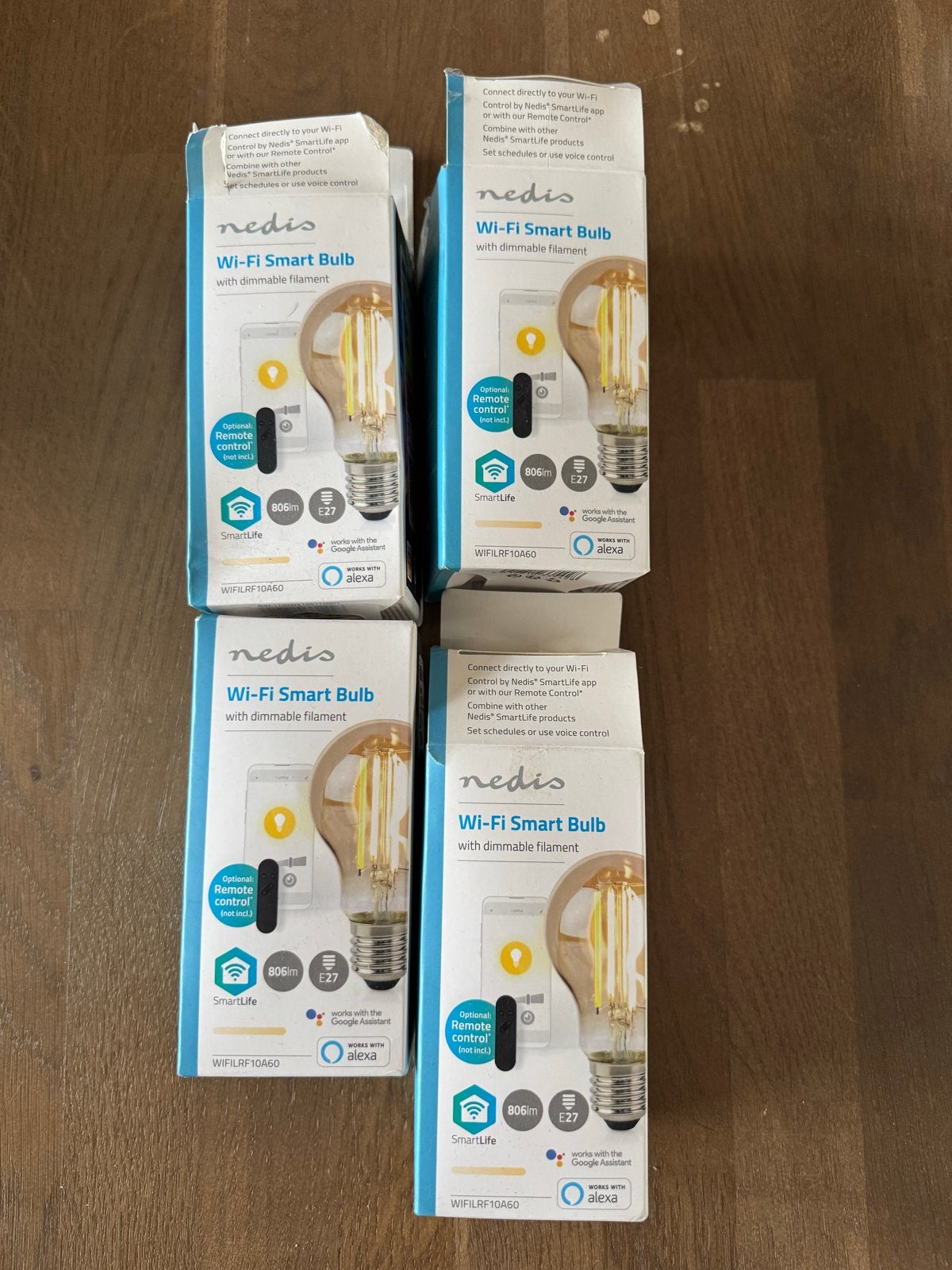 4x Nedis Wi-Fi Smart Bulb E27 Dimbare Filament Lamp, Overige merken, Meerkleurig, Nieuw, Glas