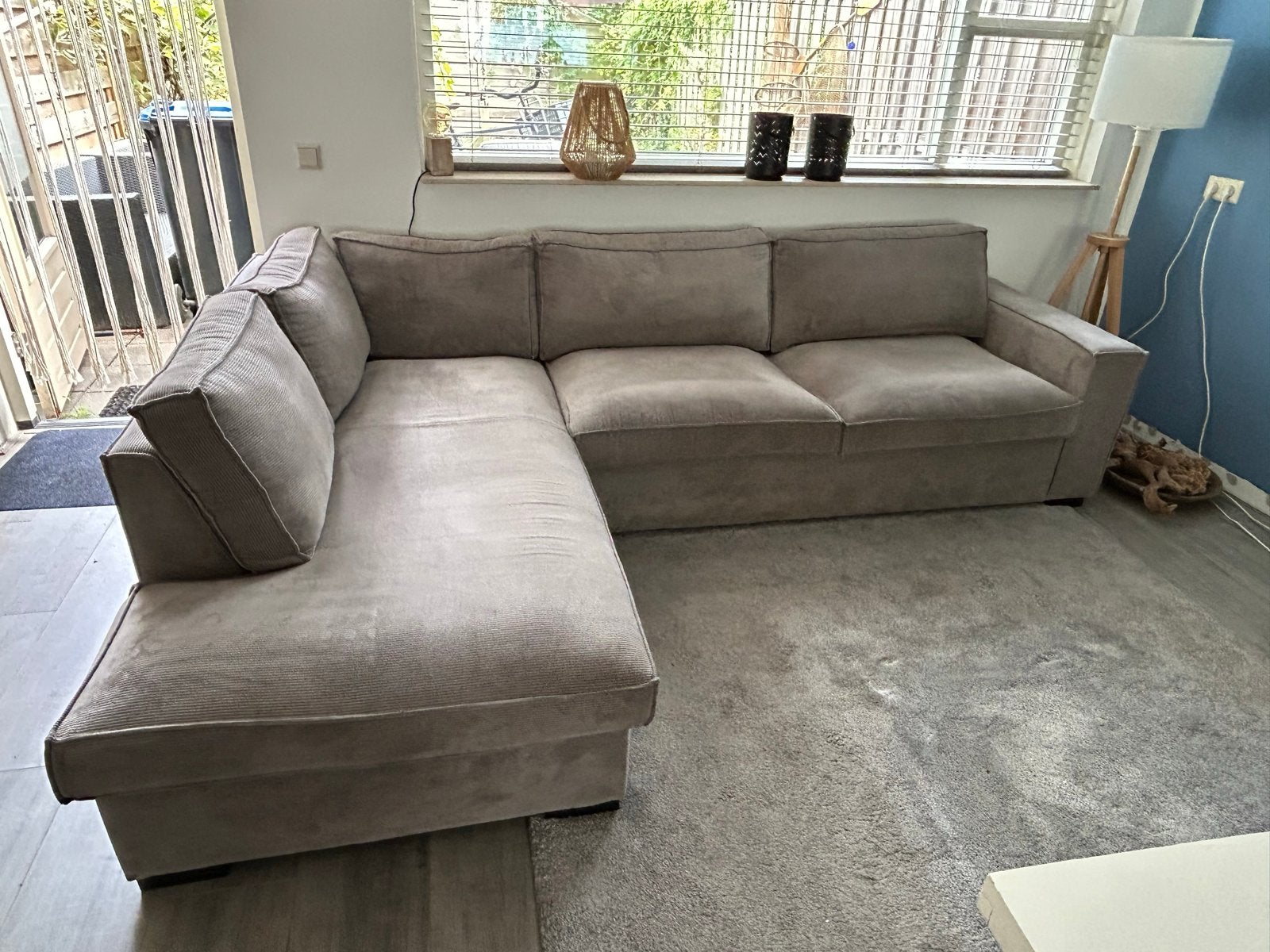 WOOOD Hoekbank Grijs/Groen - Ruim en Comfortabel (280x200), Ophalen, 250 tot 300 cm, Gebruikt, Hoekbank