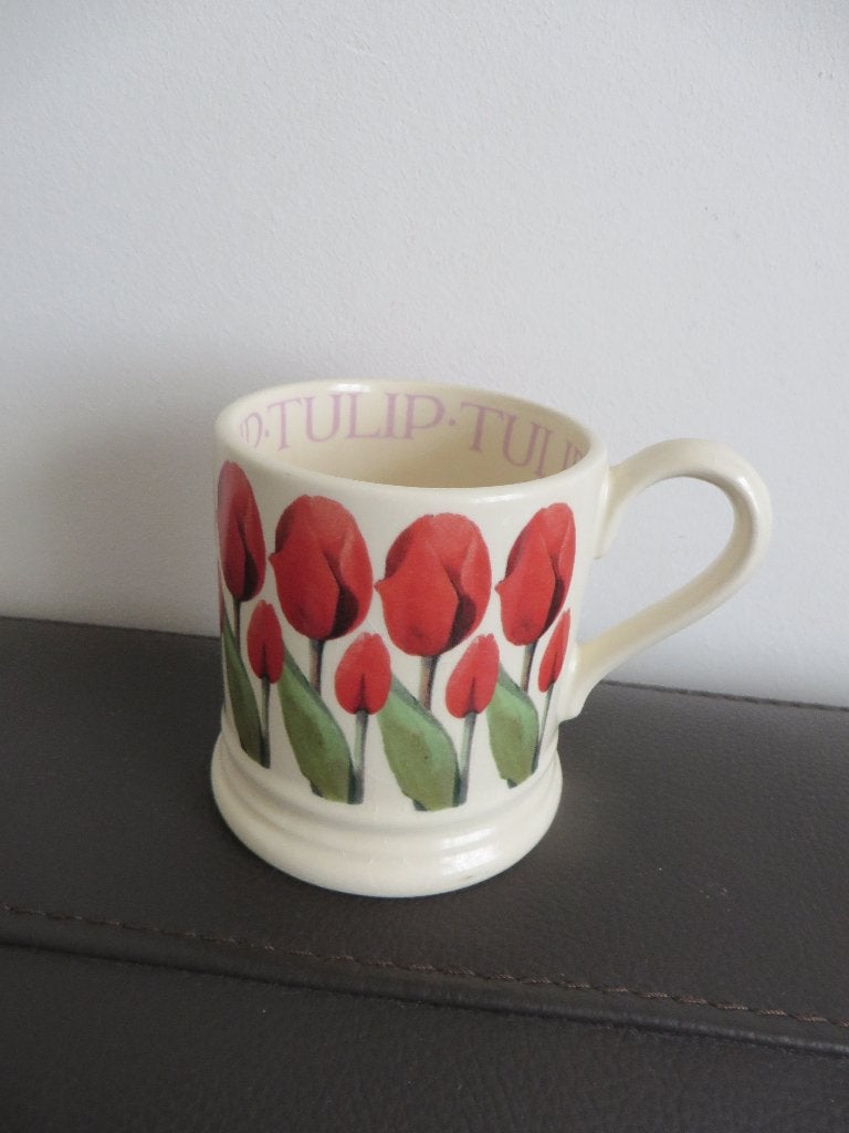 Emma Bridgewater koffie mok, tulips, decor met rode tulpen, Gebruikt, Ophalen of Verzenden, Emma Bridgewater, Overige stijlen
