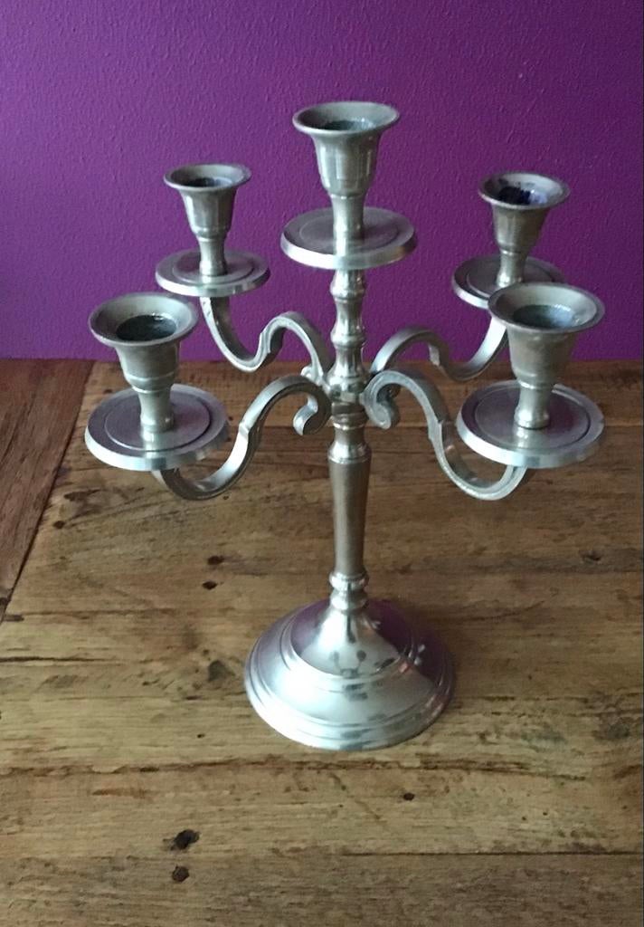 Antieke zilveren Vijfarmige Kandelaar, Ophalen of Verzenden, Zilver