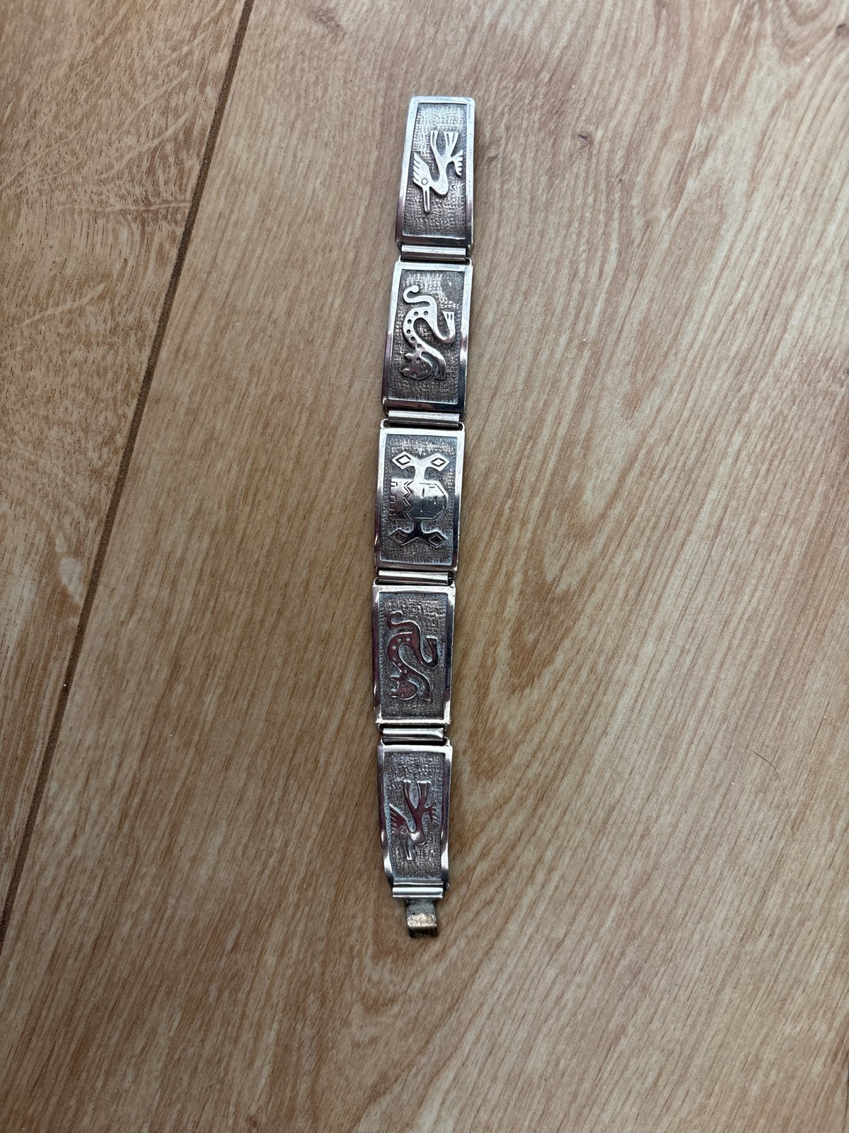 Vintage Zilveren Armband met Azteekse Symbolen, Sieraden, Tassen en Uiterlijk, Armbanden, Ophalen of Verzenden, Gebruikt, Zilver