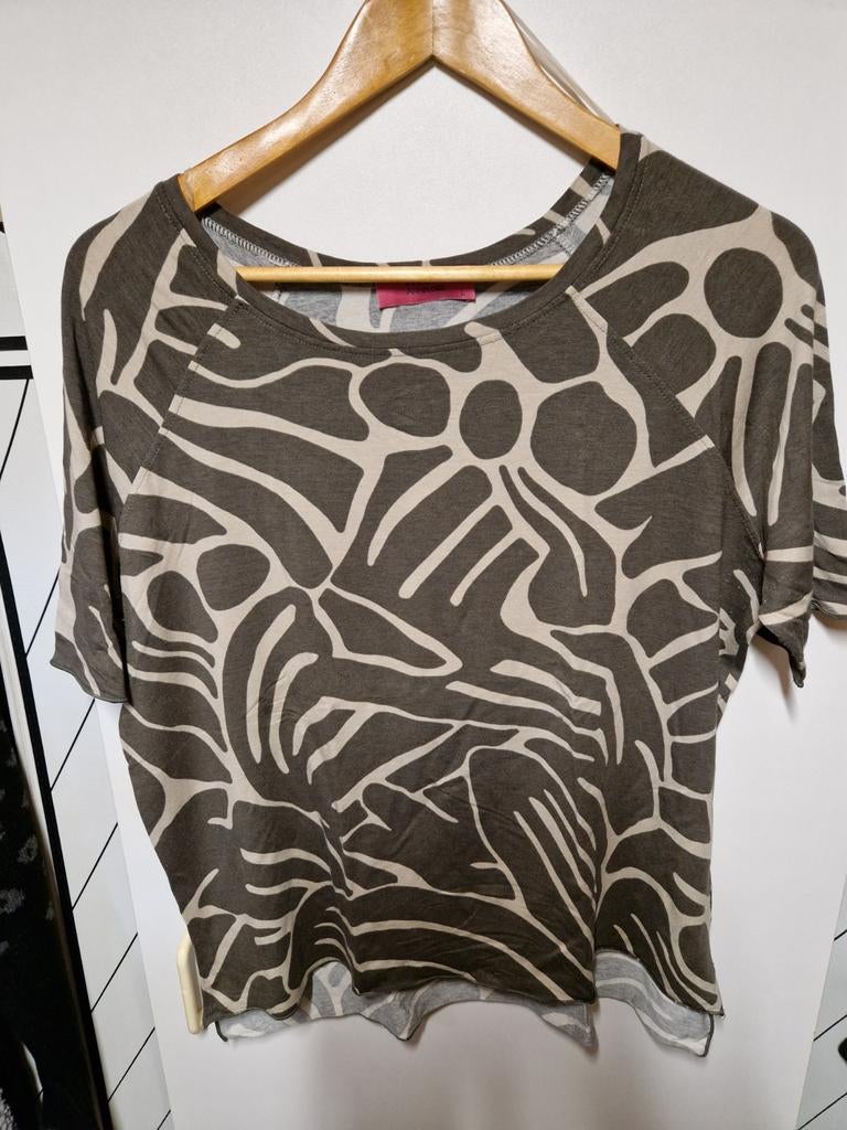 STUDIO ANNELOES TAUPE MET BEIGE PRINT T-SHIRT MAAT L, Maat 38/40 (M), Studio Anneloes, Beige, Nieuw