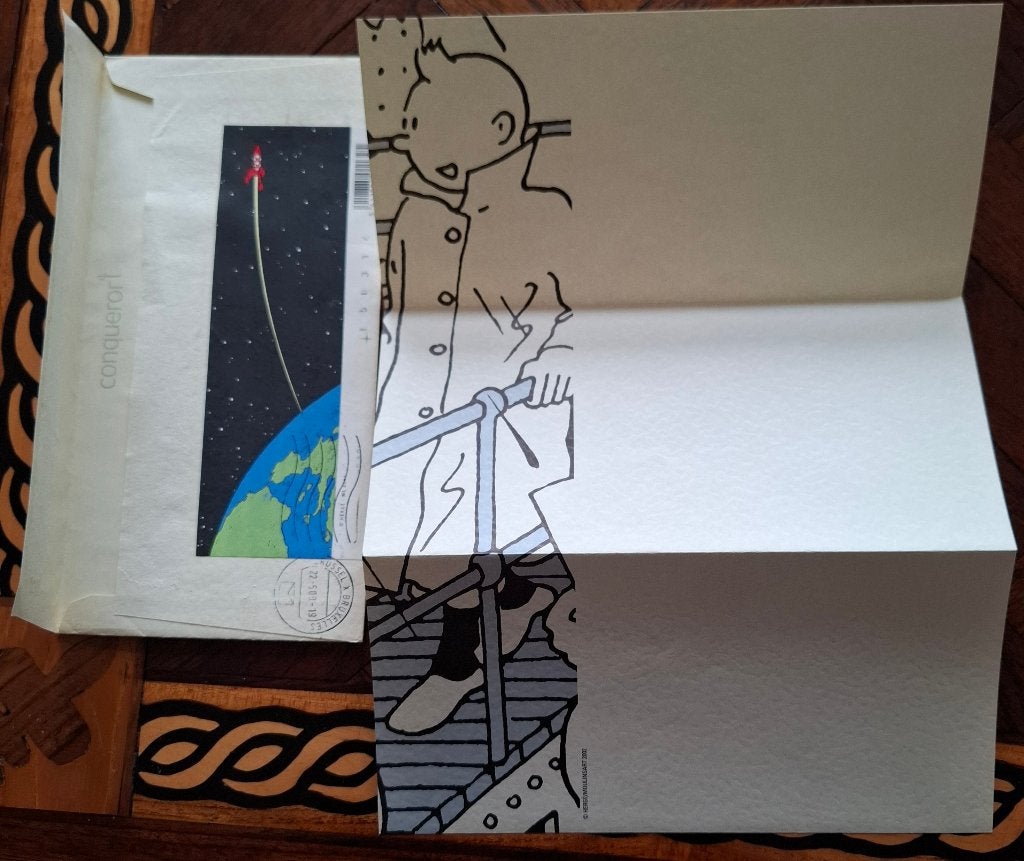 Kuifje "en de maan" briefpapier, enveloppe + postzegels, Ophalen of Verzenden, Zo goed als nieuw