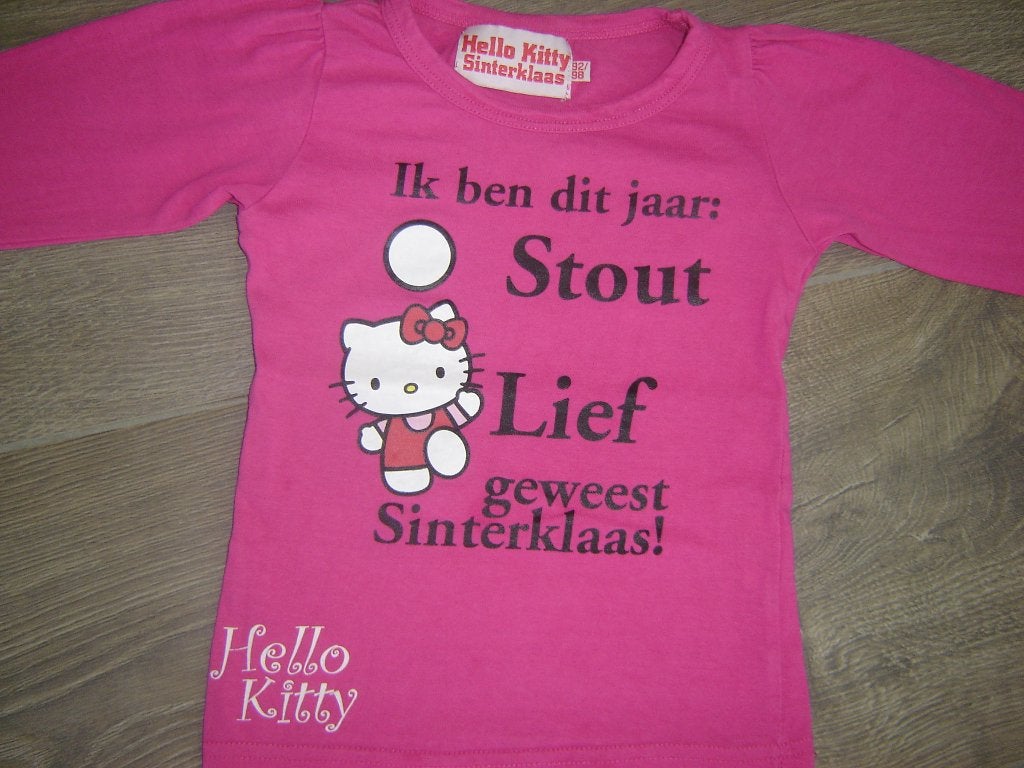 Hello Kitty Sinterklaas longsleeve  92 98, Gebruikt, Meisje, Ophalen of Verzenden, Shirt of Longsleeve