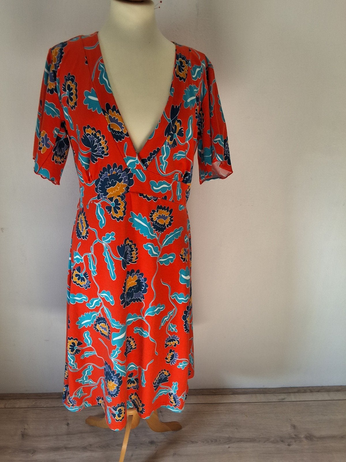 prachtig jurkje van Bakery Ladies xl oranje met blauwe bloem, Kleding | Dames, Jurken, Maat 46/48 (XL) of groter, Oranje, Ophalen of Verzenden