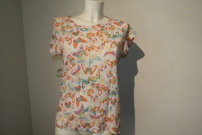 Zadig & Voltaire shirt kleurrijke vlinders schedel print S, Zadig & Voltaire, Korte mouw, Maat 36 (S), Gedragen