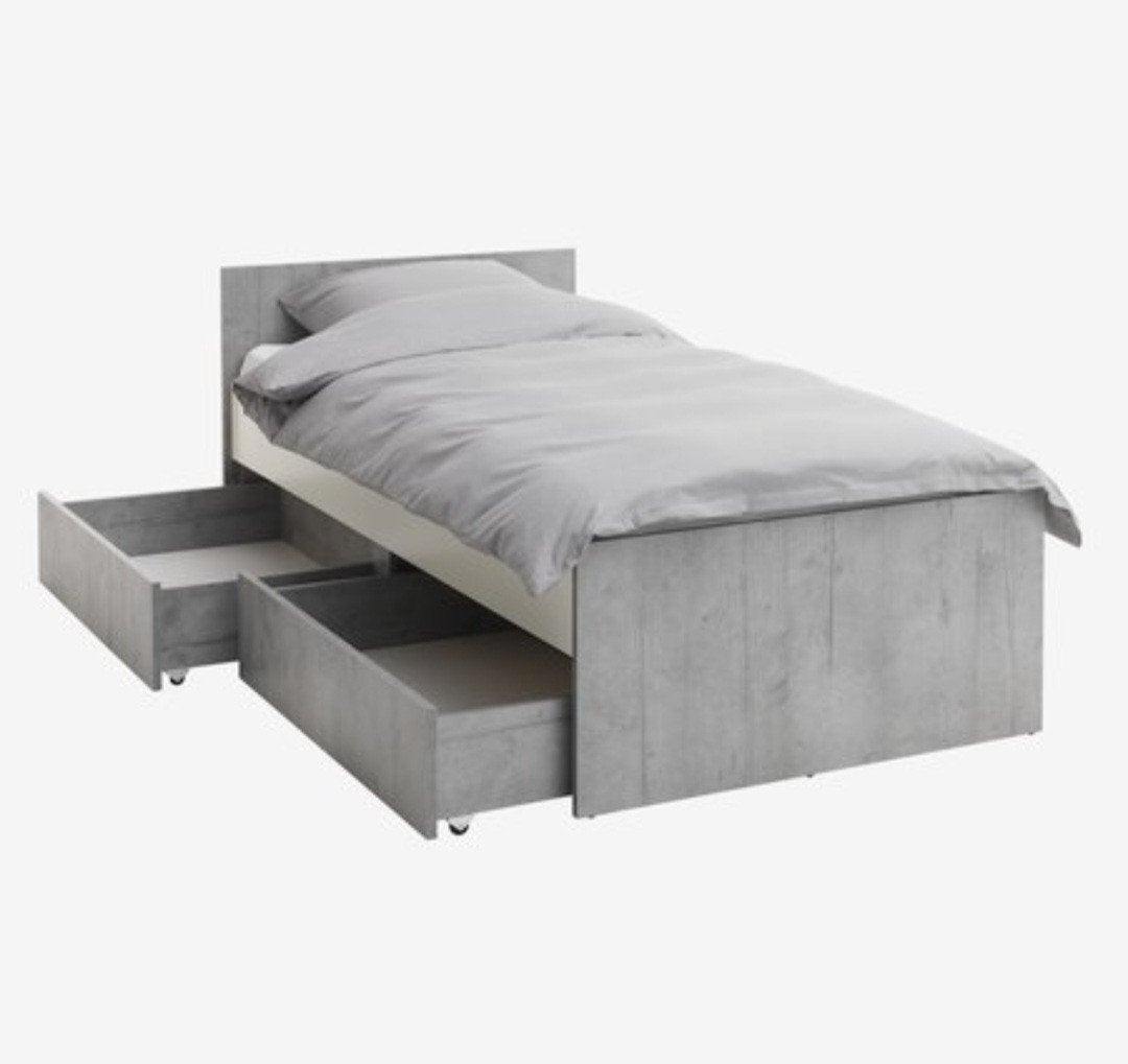 Eenpersoonsbed met opberglades - Grijs, Ophalen, 90 cm, Eenpersoons, Zo goed als nieuw