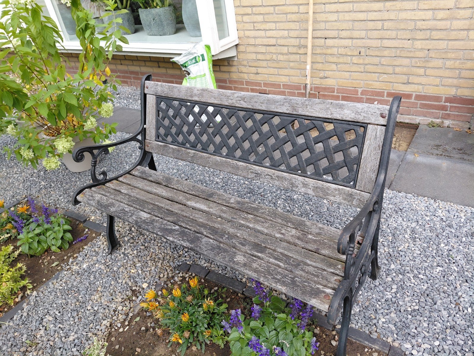 Houten gietijzeren tuinbank - opknapper, Ophalen, Gebruikt, Hout