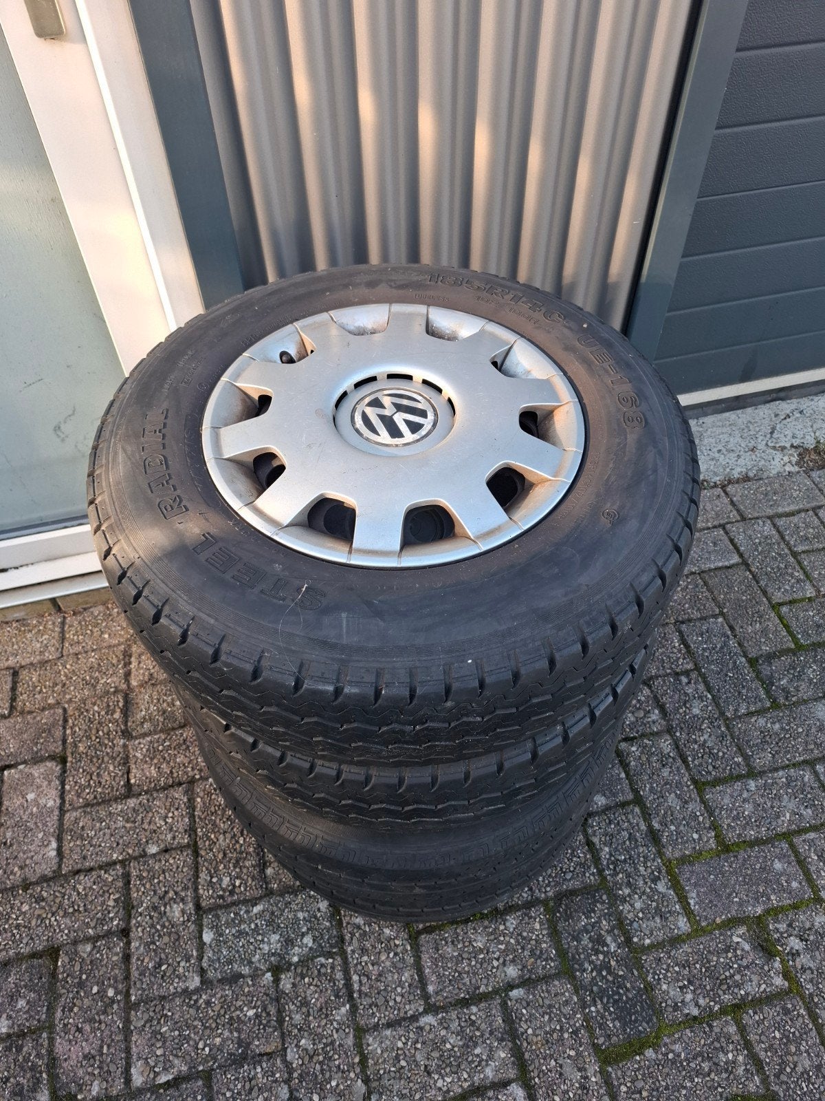 T4 Set van 4 banden met velgen 5x112,l, 2x 7mm profiel, Ophalen, Gebruikt, Volkswagen