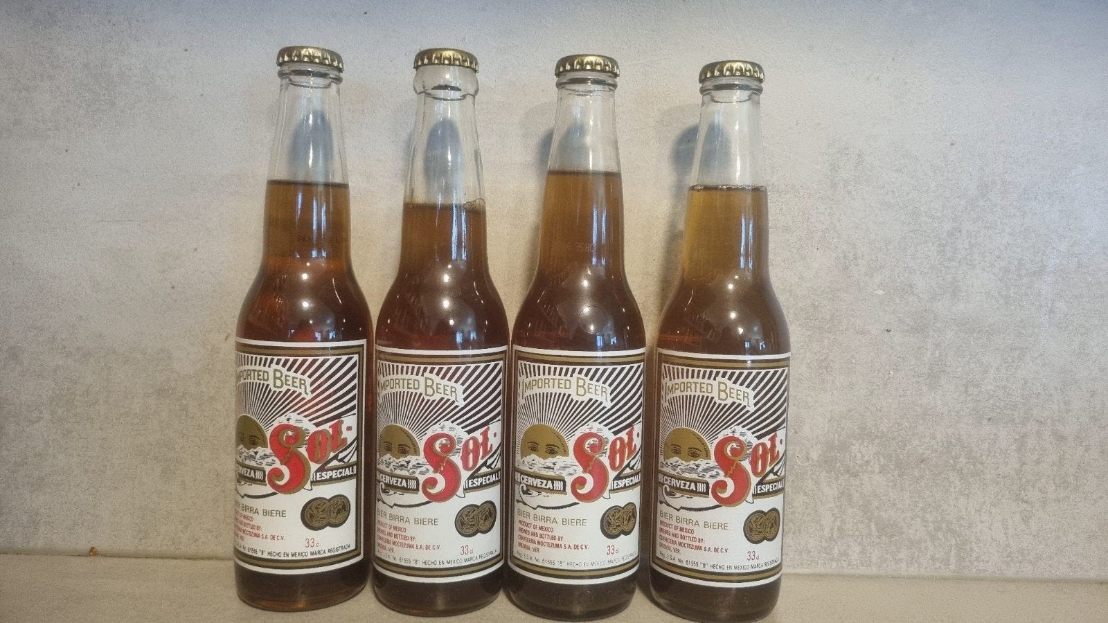4x Sol, Moctezuma: 93 Hamburg, 93 500y, 2x94 Zweden&Italië, Ophalen of Verzenden, Zo goed als nieuw, Flesje(s), Overige merken