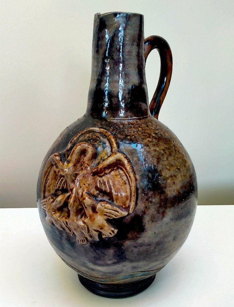 Antiek Religieus Steengoed Kerk Water Fles / Kruik - 24CM, Ophalen of Verzenden