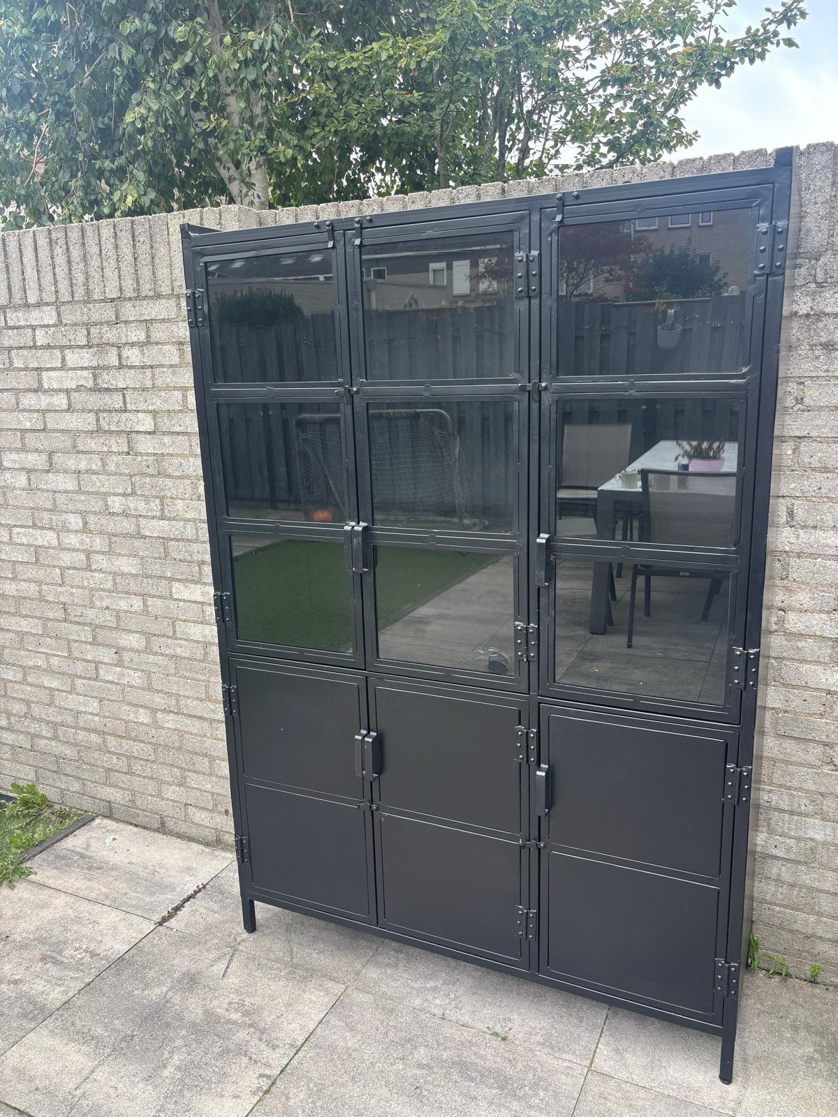 Industriële Kast met Glazen Deuren - 125x180 cm, Ophalen, Gebruikt, 100 tot 150 cm, Metaal