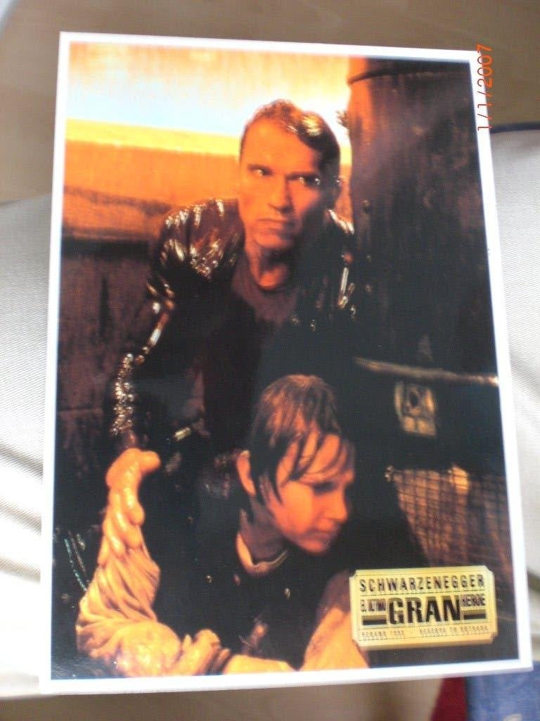 kaart Arnold Schwarzenegger in Last Action Hero, Ophalen of Verzenden, 1980 tot heden, Ongelopen, Sterren en Beroemdheden