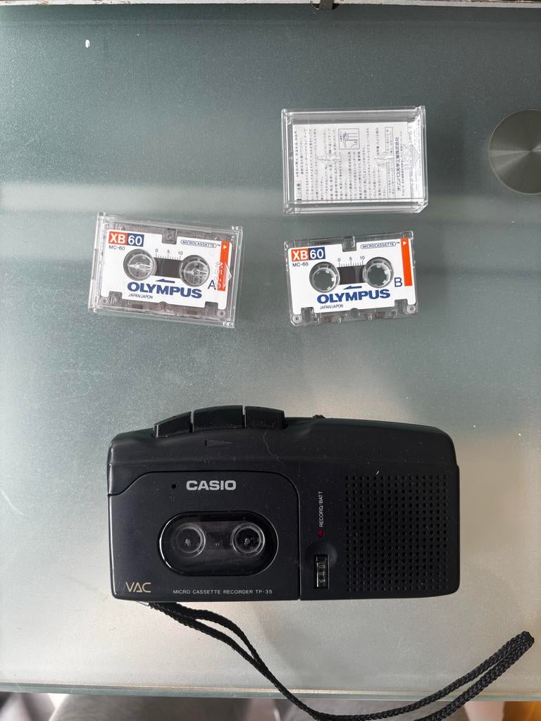 Casio Micro Cassette Recorder TP-35 met Olympus MC-60 tapes, Ophalen of Verzenden