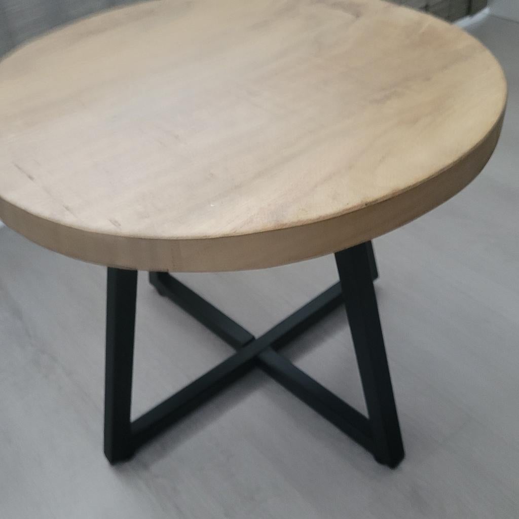 Unieke houten bijzettafel met boomstam blad, Ophalen, Minder dan 45 cm, Minder dan 55 cm, Rond