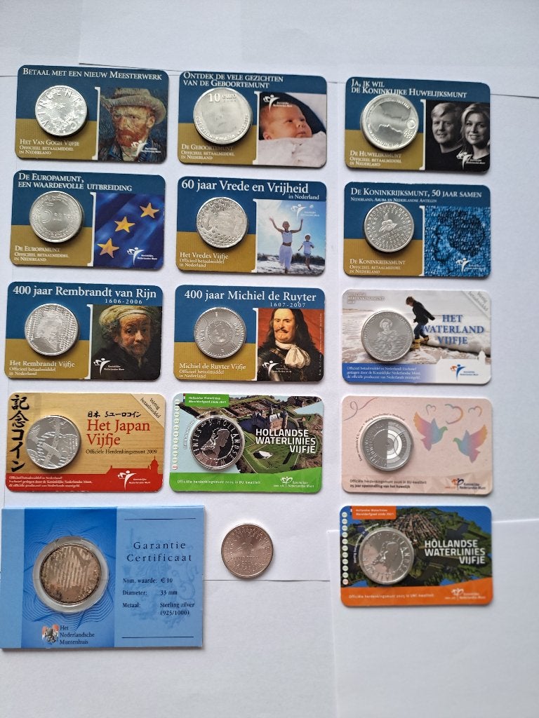 Diverse Nederlandse herdenkingsmunten in coincard, Ophalen, Koningin Beatrix, Euro's, Zilver