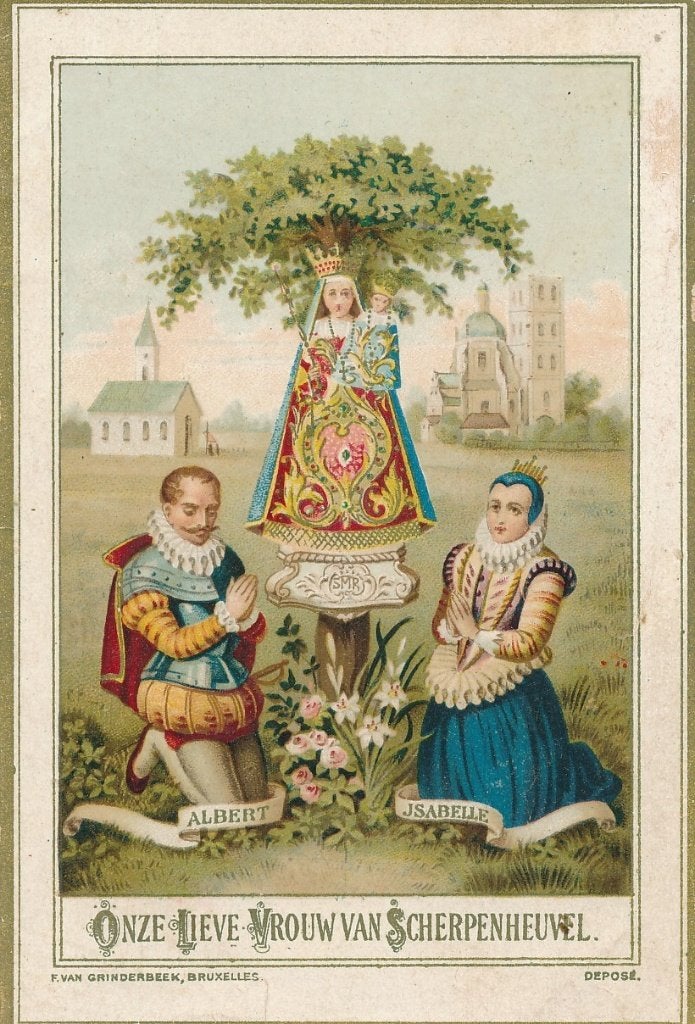 Oud devotieprentje Scherpenheuvel met Litanie 1879, Ophalen of Verzenden, Zo goed als nieuw, Kaart of Prent, Christendom | Katholiek