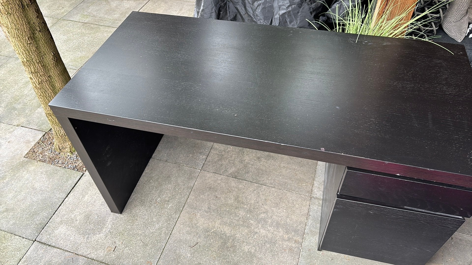 Bureau Malm zwart met lade en een opbergkast, Ophalen, Zwart, Gebruikt, 65 cm