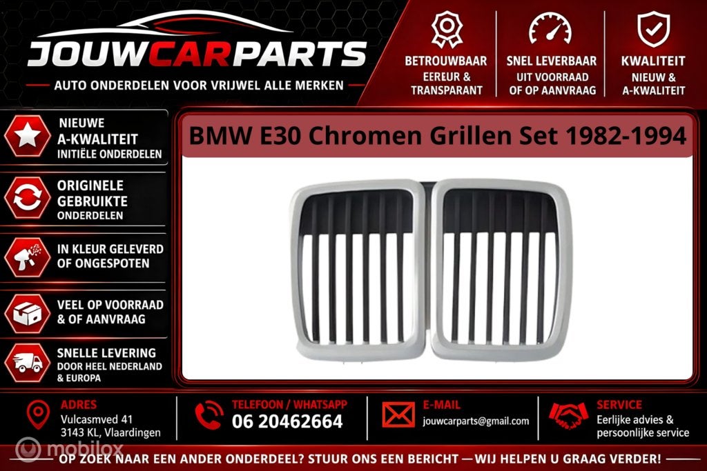 BMW E30 Chroom Grillen Set 1982-1994, Auto-onderdelen, Carrosserie en Plaatwerk, Grill, Nieuw, Ophalen of Verzenden, BMW