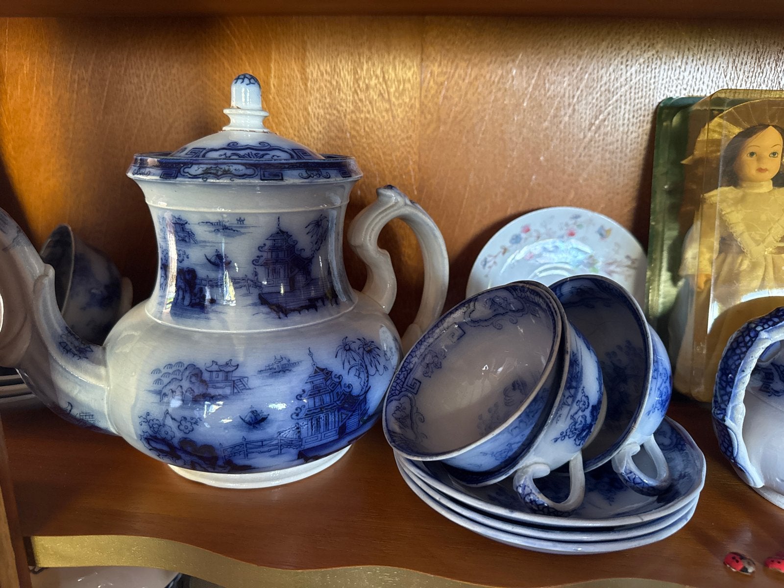 Antiek Delfts Blauw Theeservies - Pagode Decor, Ophalen