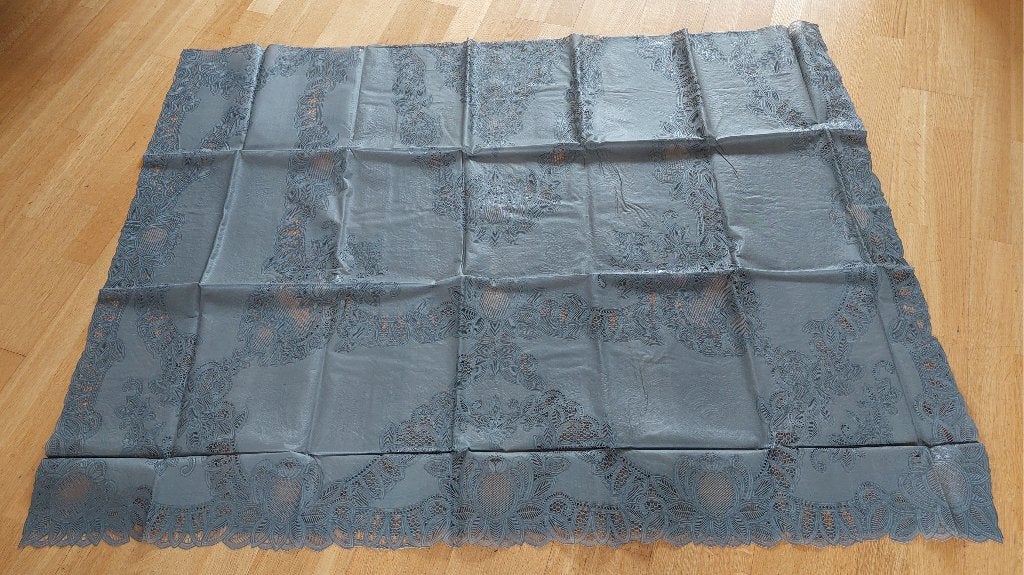 Vinyl buiten-tafelkleed met kantmotief NIEUW, grijs, Ophalen of Verzenden, 225 cm, Grijs, 150 cm