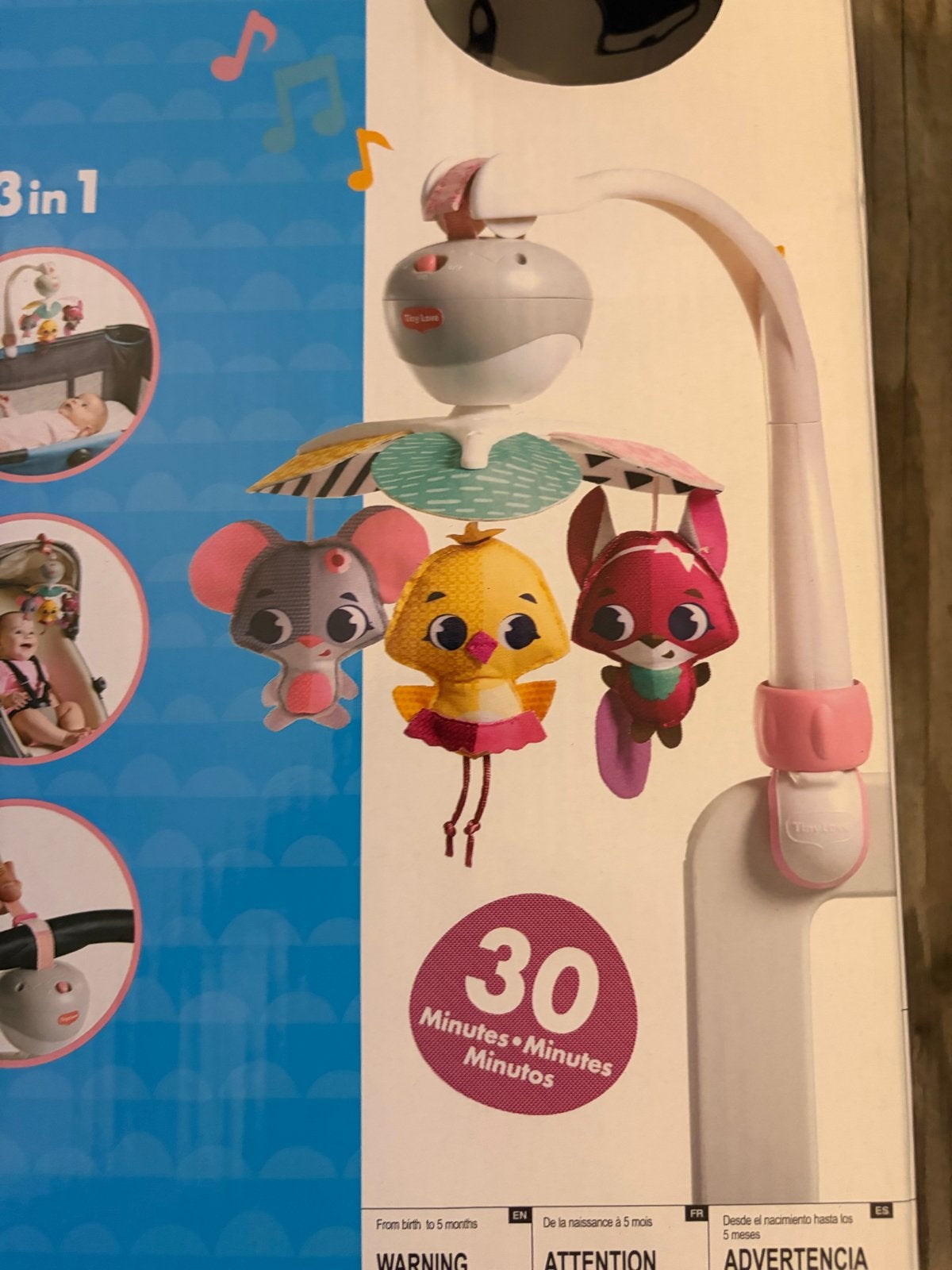 Tiny Love Take-Along Mobiel 3-in-1, Ophalen of Verzenden, Zo goed als nieuw, Mobiel, Met geluid