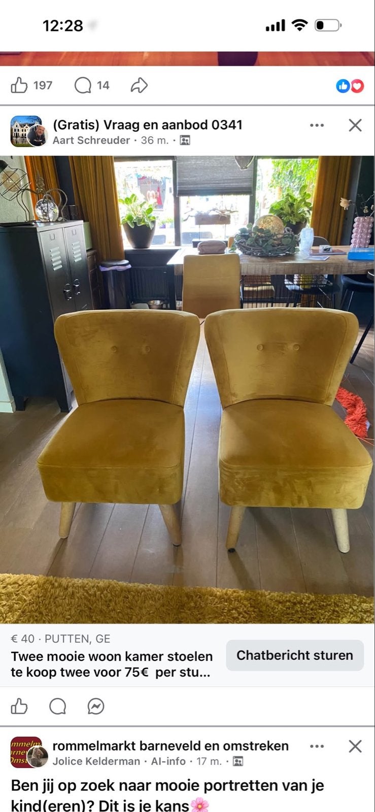 Twee okergele stoelen uit rookvrij huis, Huis en Inrichting, Gebruikt, Twee, Overige kleuren, Ophalen of Verzenden