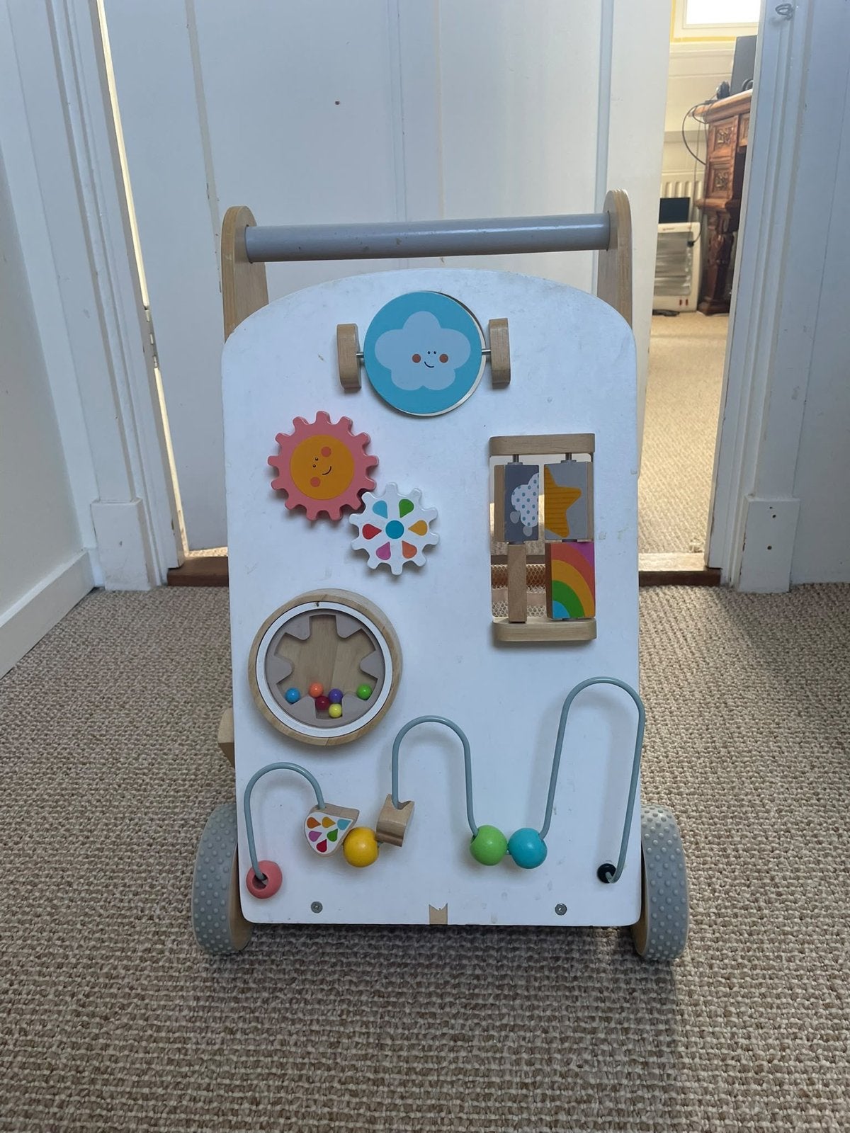 Houten loopwagen met activiteitenbord voor baby's, Ophalen, Gebruikt, Overige typen, Met wieltjes