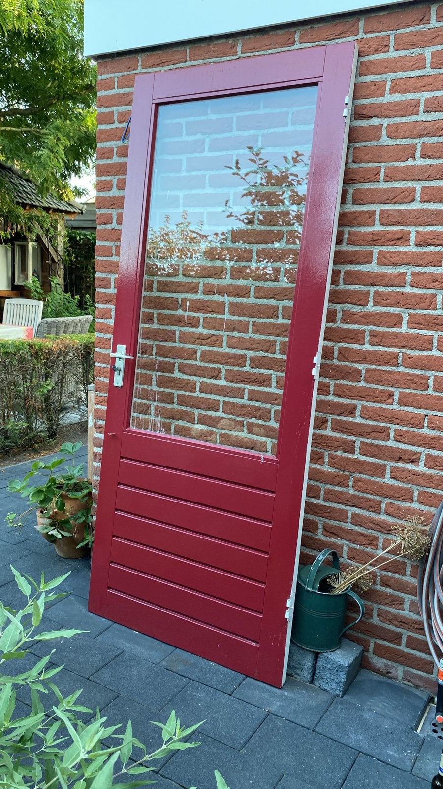 Hardhouten deur met glas - Robuust en stijlvol, Ophalen, Gebruikt, 80 tot 100 cm, Buitendeur