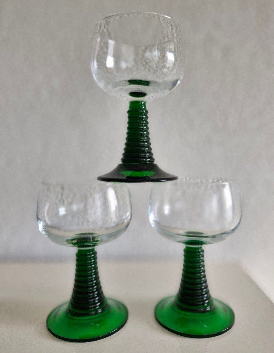 Set van 3 vintage Roemer groene wijnglazen, Ophalen of Verzenden