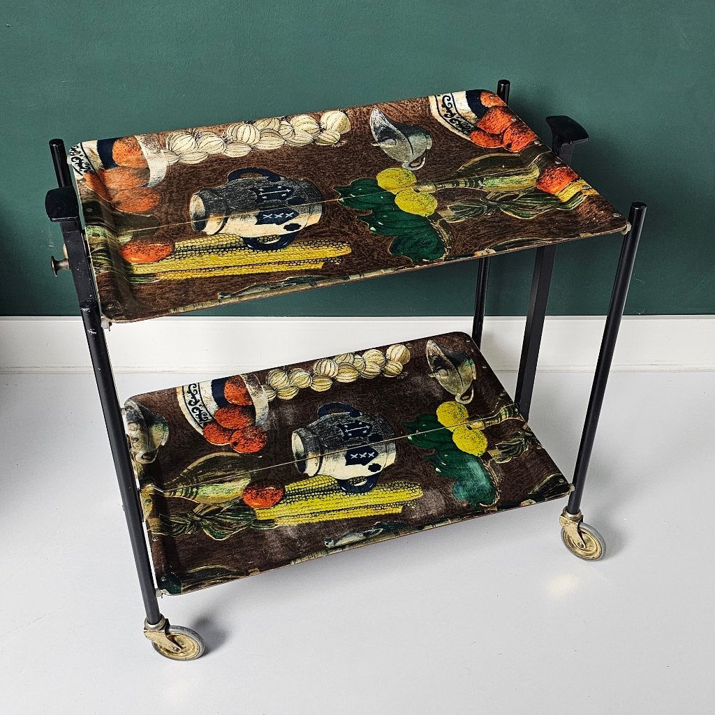 Vintage inklapbare serveer trolley, drankentrolley op wielen, Ophalen of Verzenden