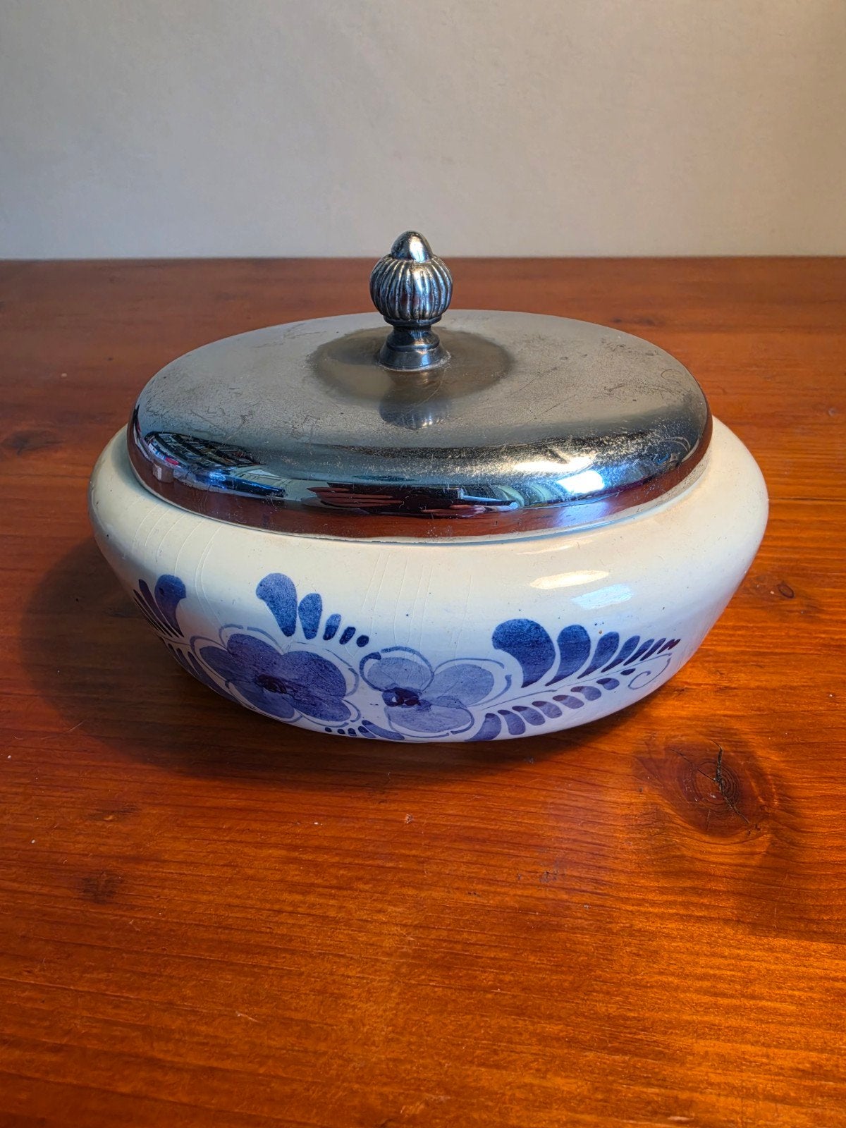 Delfts Blauw botervlootje met metalen deksel, Ophalen of Verzenden