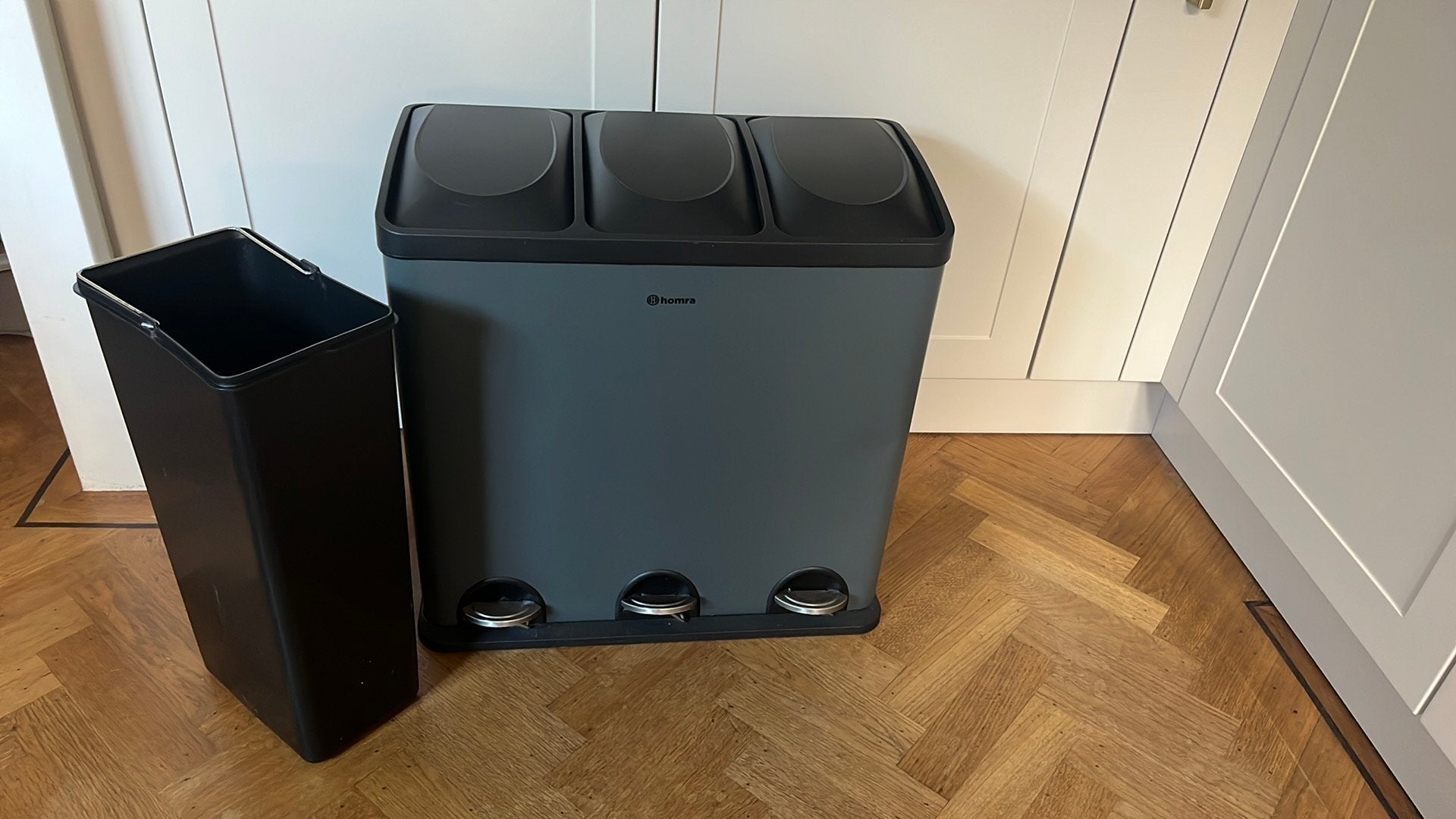 Homra 3-vaks prullenbak RVS, 40 liter of meer, Ophalen