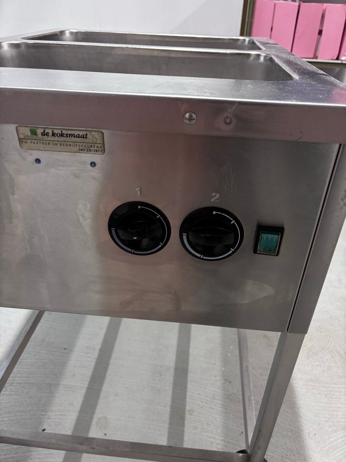 RVS Bain Marie met 2 bakken op wielen, Ophalen, Gebruikt