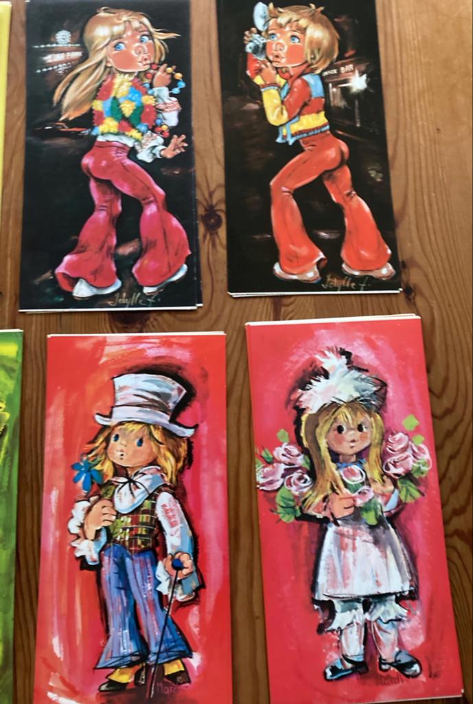 Vintage Schyllie en Marjolein Prenten - Jaren '70 Stijl, 1960 tot 1980, Gebruikt, Ophalen of Verzenden, Prent