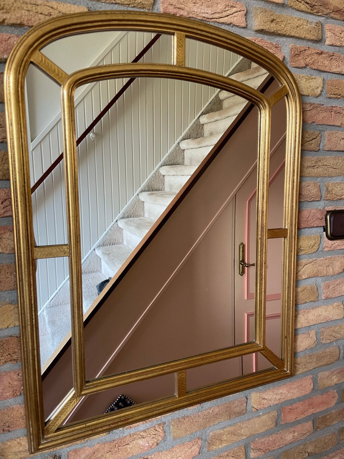 Gouden spiegel met boogvorm - 79x62 cm, Ophalen, Rechthoekig, 50 tot 100 cm, Minder dan 100 cm