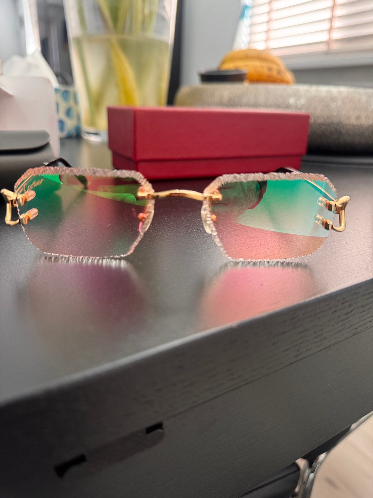 Cartier Piccadilly Rimless Diamond Cut Pink/Gold – Full Set., Overige merken, Zonnebril, Ophalen of Verzenden, Zo goed als nieuw
