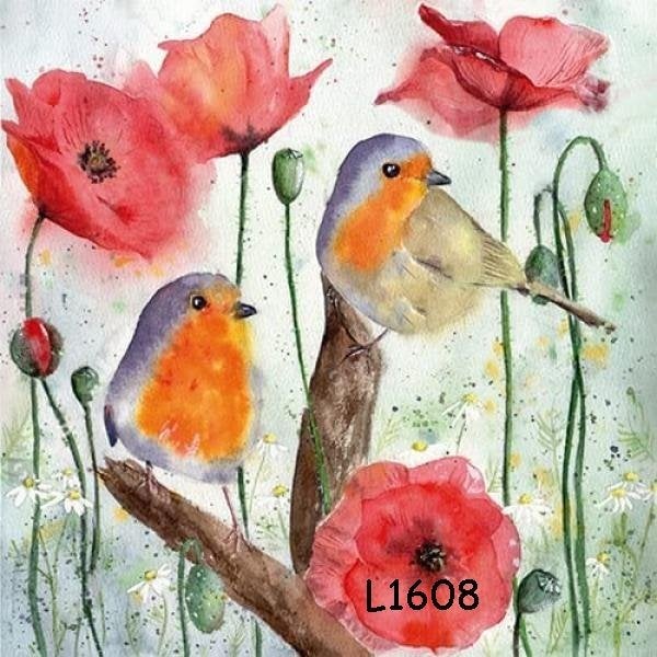 Servetten decoupage/bullet journal- klaproos roodborst L1608, Verzenden, Nieuw