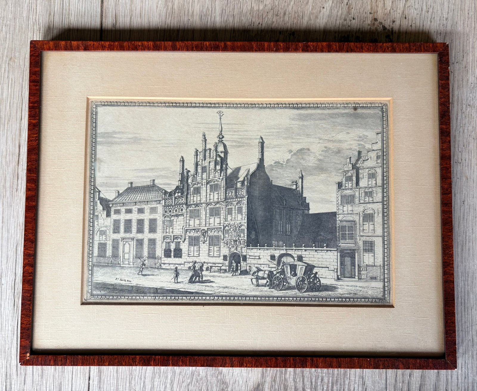 Gravure Gemeenlandts-huis van Delfland, 18 cm, Ets, Architectuur, 27 cm