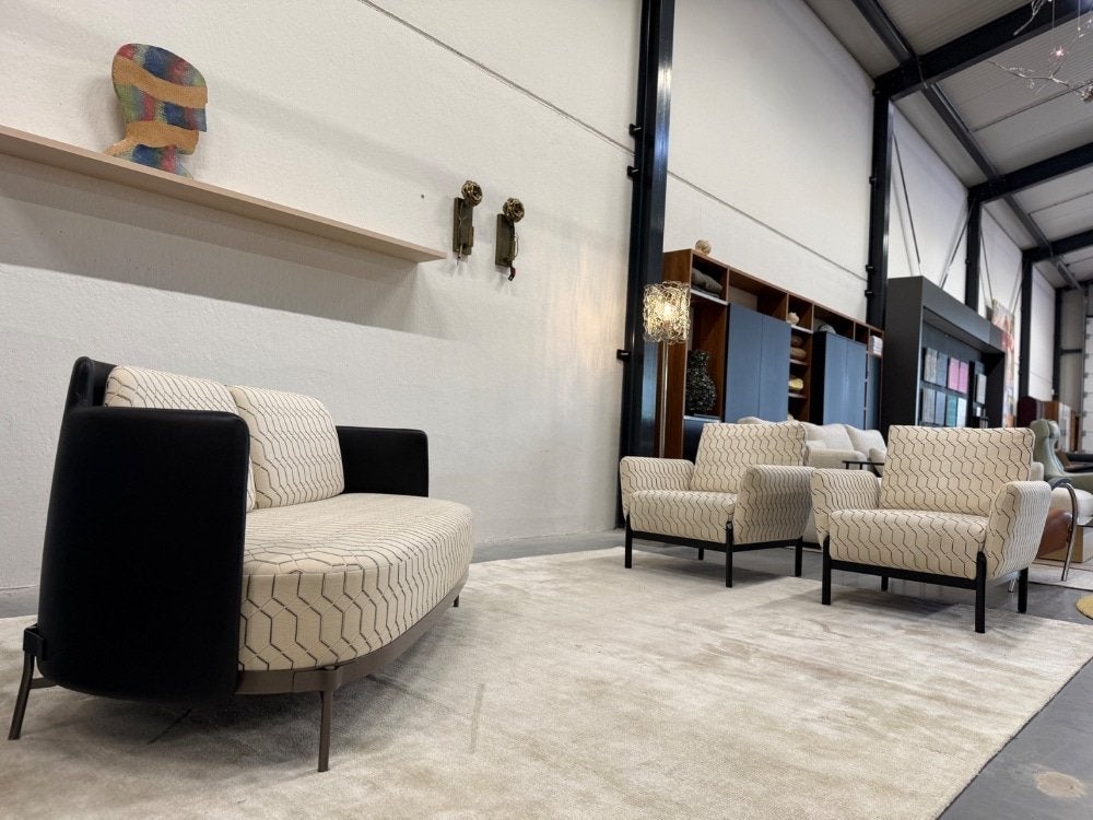 Nieuwstaat Minotti Tape Sofa Stof Design Bank 163 Enna Stoel, Minotti, 150 tot 200 cm, Tweepersoons, 75 tot 100 cm