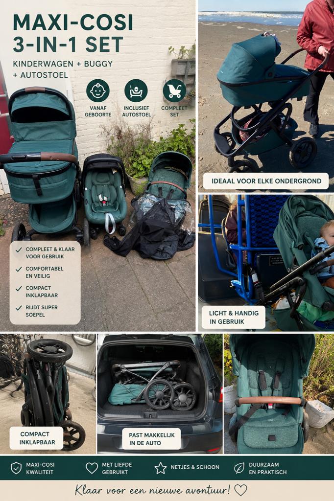 Maxi-Cosi 3-in-1 Set: Kinderwagen, Buggy & Autostoel, Ophalen, Gebruikt, Combiwagen, Met autostoeltje