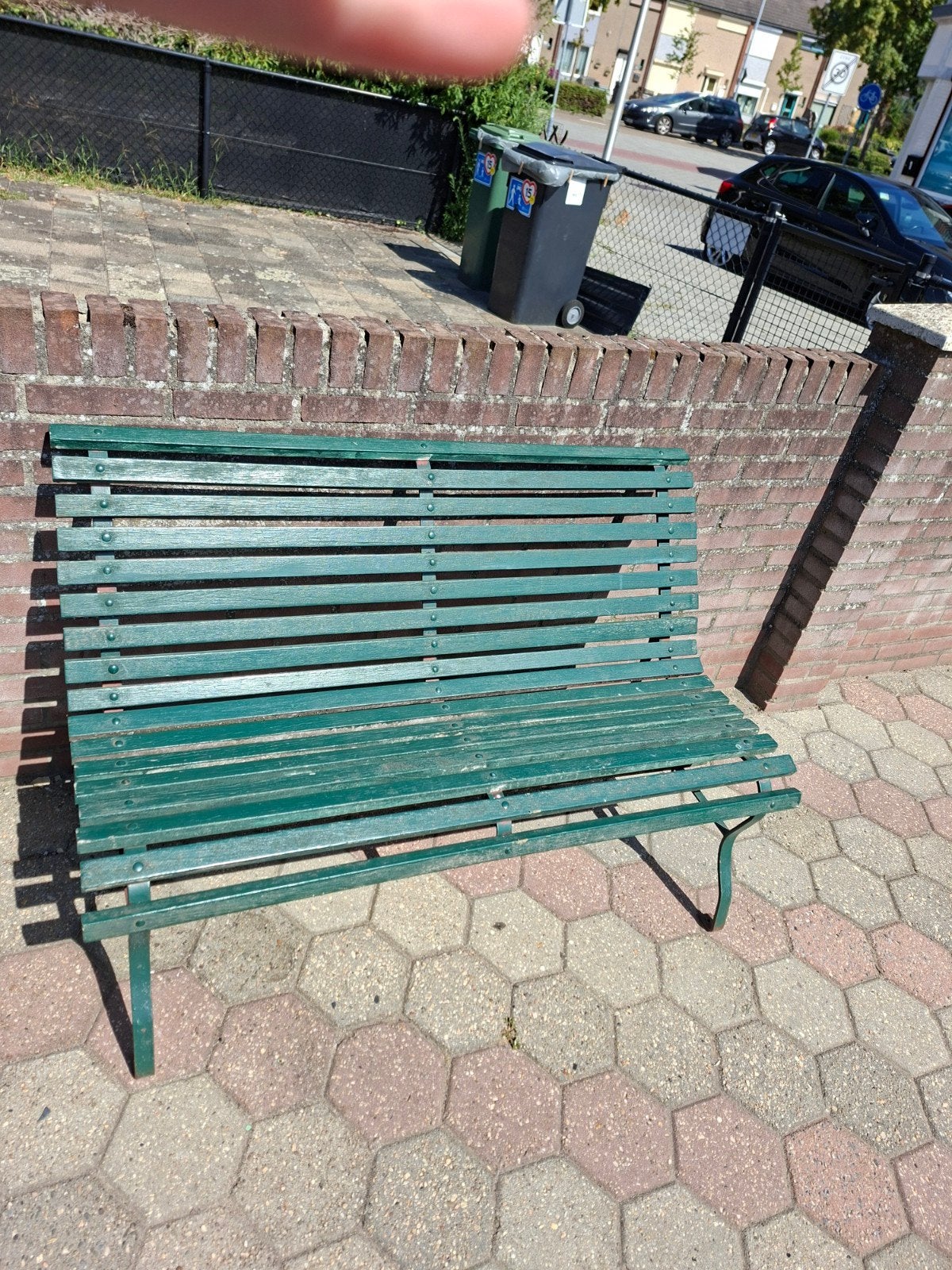Groene houten tuinbank - Klassiek design, Tuin en Terras, Ophalen, Gebruikt, Hout
