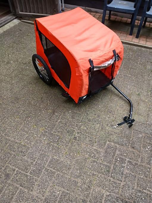 hondenfietstrailer oxford sstof en ijzer oranje zwart, Ophalen, Nieuw, Hondenkar, 20 tot 40 kg