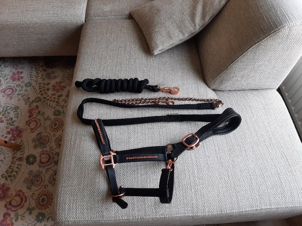 Leren halster met rosegoud maat cob, Ophalen of Verzenden, Zo goed als nieuw