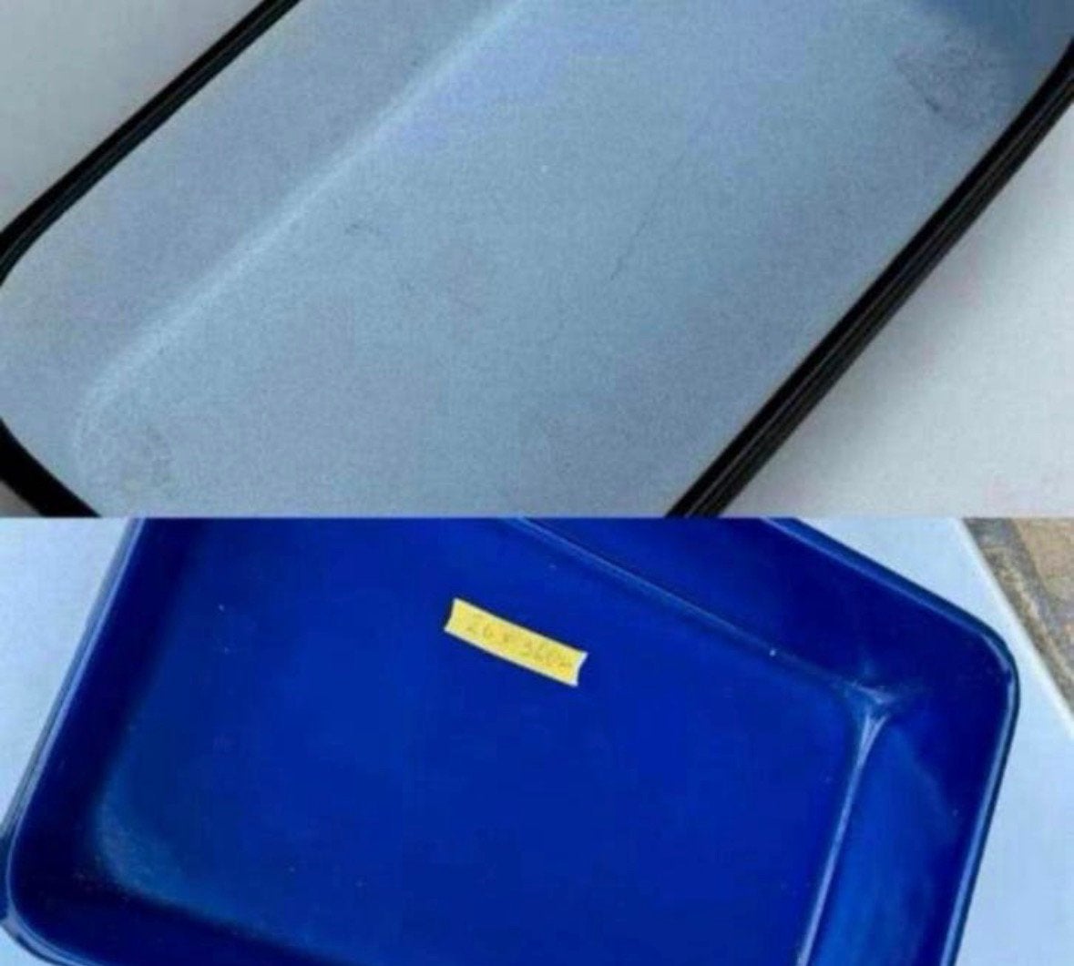 2X Vintage klassieke Braad sledes geëmailleerde uitv, Ophalen of Verzenden, Gebruikt, Emaille, Braadpan