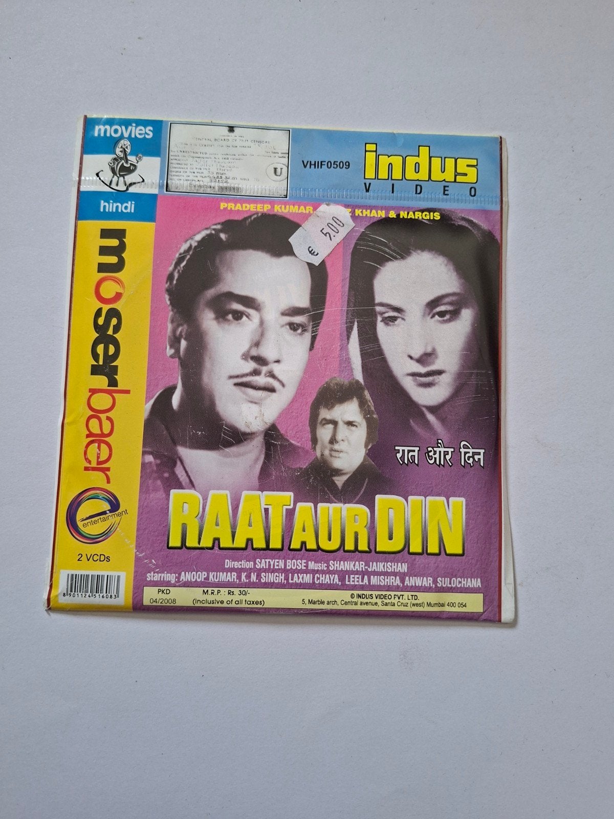 Raat Aur Din (1967) Bollywood film op 2 VCD's - Hindi, Cd's en Dvd's, Alle leeftijden, Ophalen of Verzenden, Gebruikt, Import