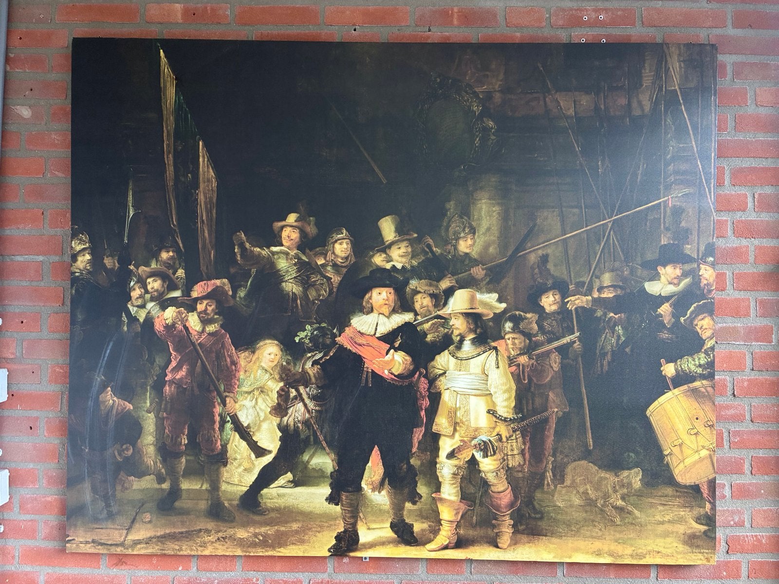 De Nachtwacht reproductie op canvas 1,5 x 1,2 meter, Antiek en Kunst, Ophalen, Doek, Portret of Personen, Klassiek