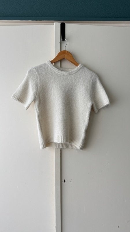 Klassieke angora korte mouw gebreide top S 36 crème, Beige, Ophalen of Verzenden, Zo goed als nieuw, Korte mouw